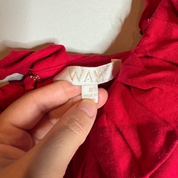 WAYF red linen blend ruffle off shoulder dress - Picture 3 of 5
